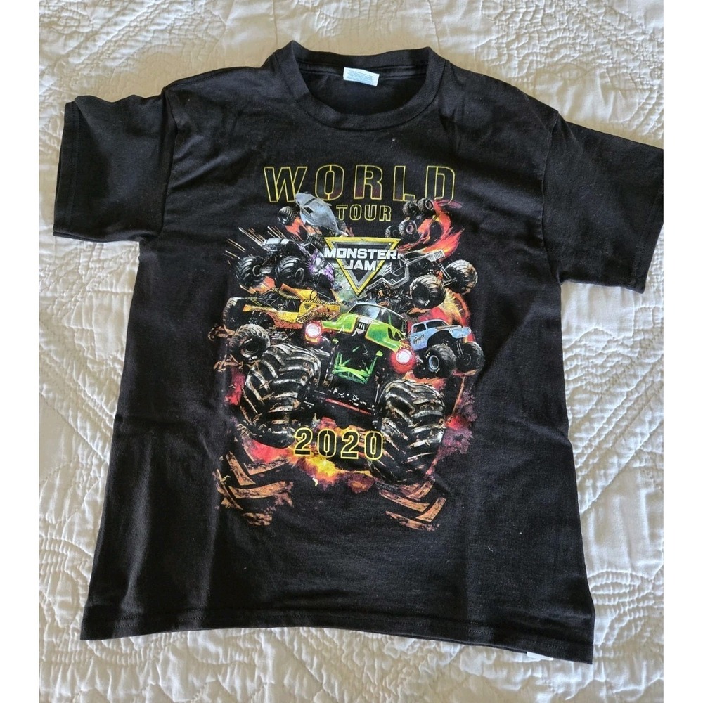 Monster Jam World Tour 2020 T Shirt Youth Sz M Black Graphic Signed Grave Digger
